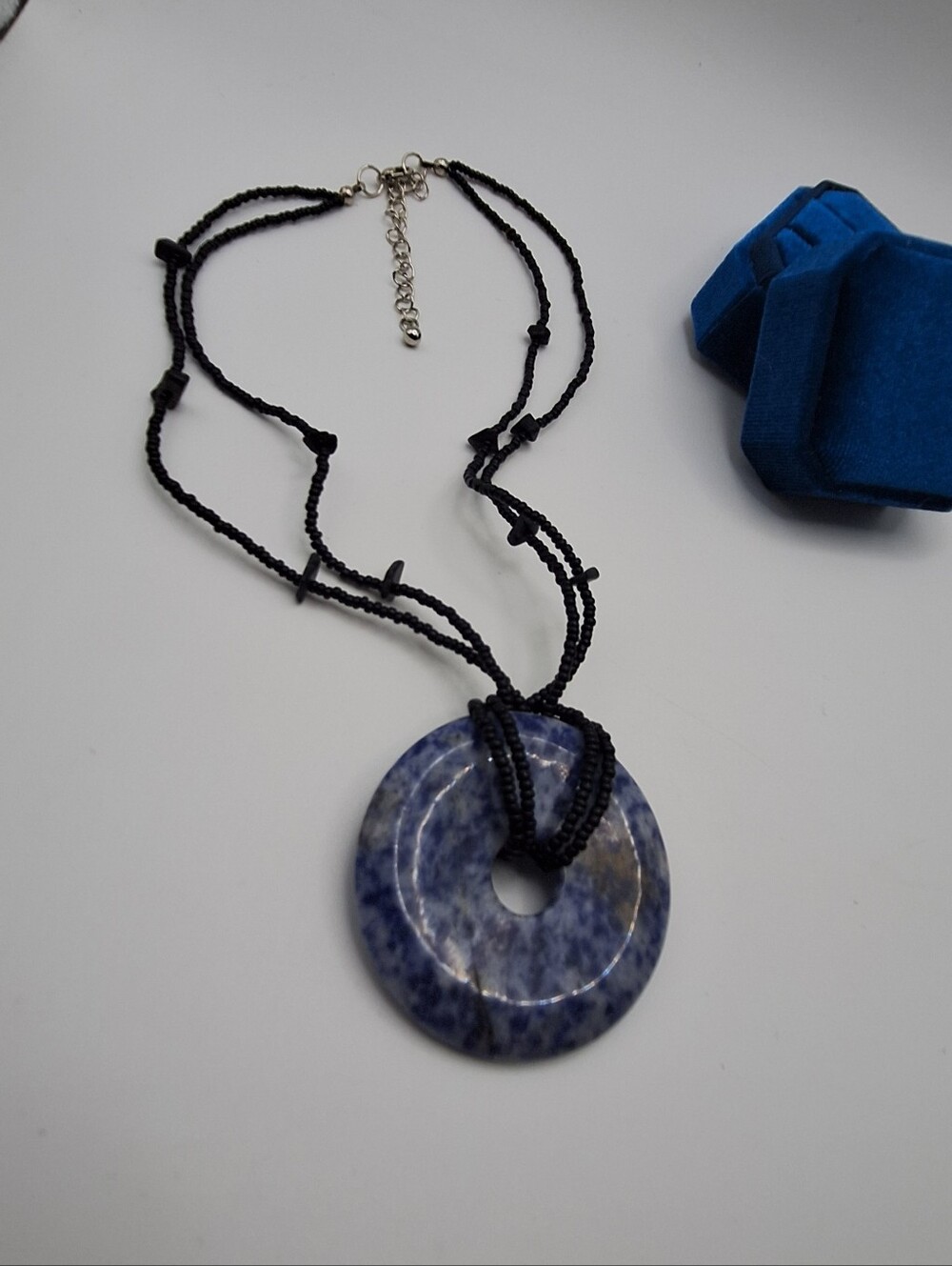 Blue Sodalite Donut Pendant Necklace - Women Jewelry